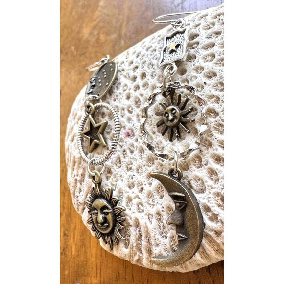 Celestial Star Moon Sun Earrings Dangle Hooks Astrology Eclectic Mismatched New - Picture 10 of 12